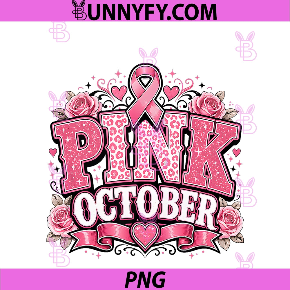 Pink October PNG, Breast Cancer Awareness Ribbon Roses PNG