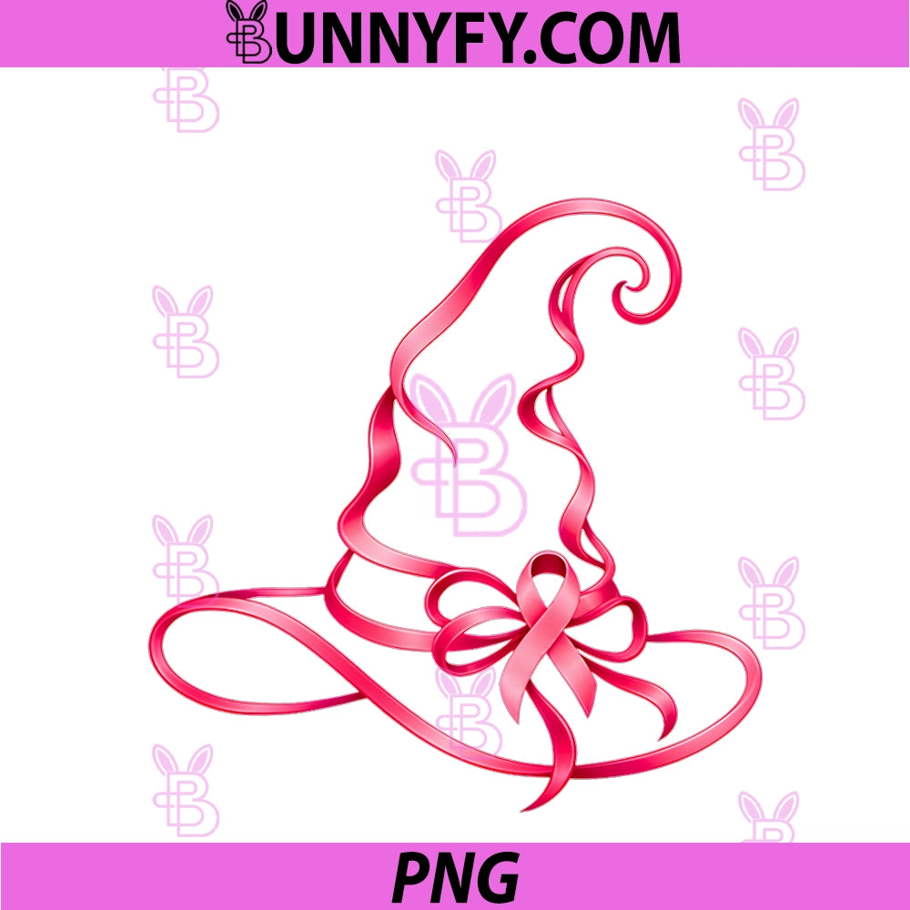 Pink Ribbon Witch Hat Breast Cancer PNG, Halloween Women PNG