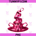 Pink Ribbon Witch Hat Broom PNG, Breast Cancer Halloween Awarenes PNG