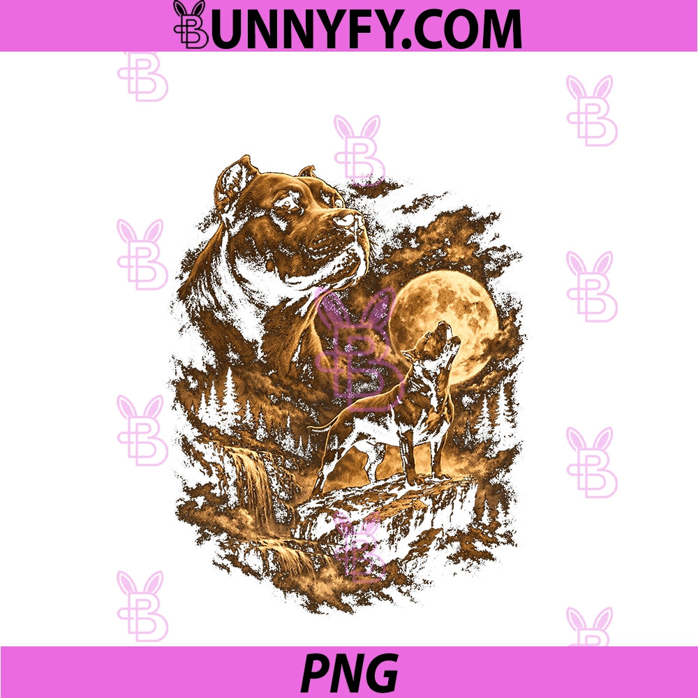 Pit Bull Howling Moon Pittie Dog PNG, Fantasy Forrest Wilderness PNG