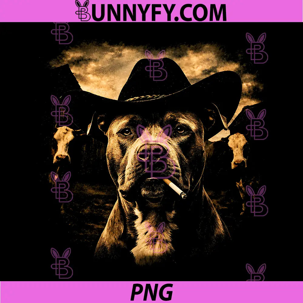 Pit Bull Western Graphic PNG, Cowboy Dog Smoking PNG