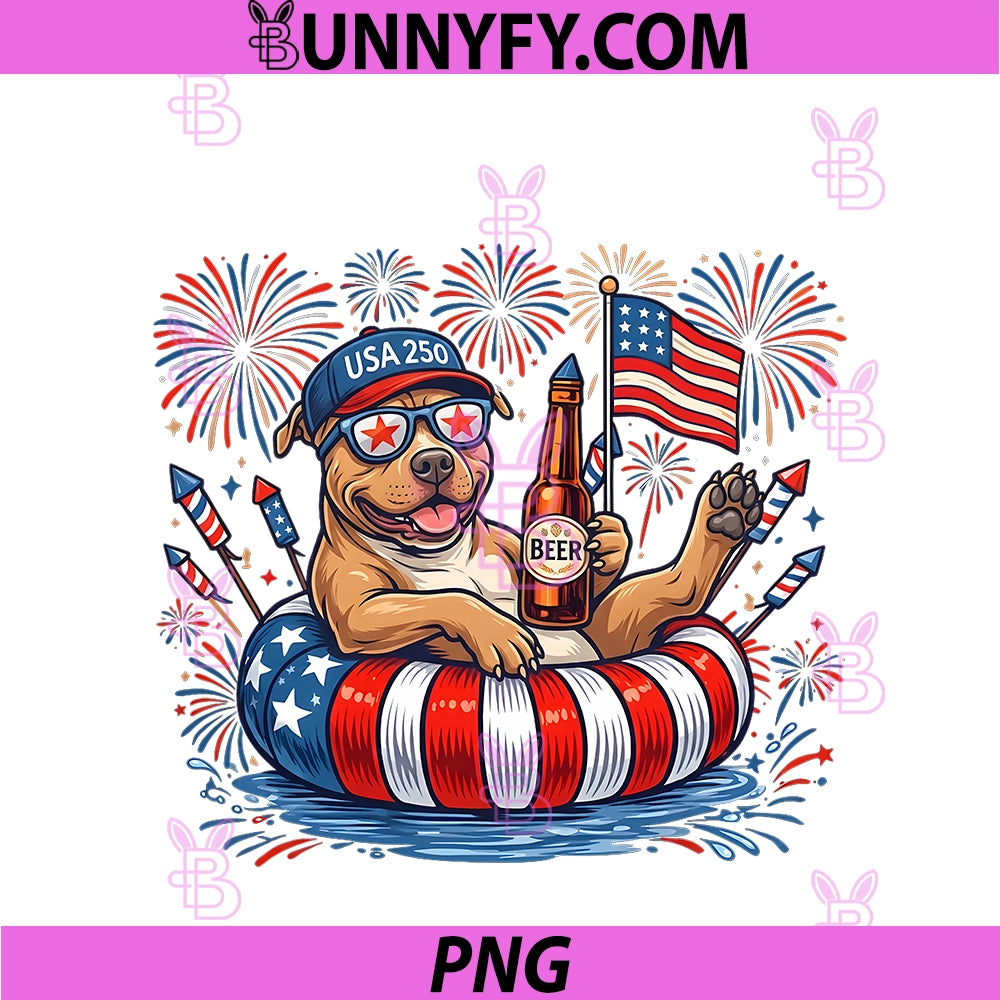 Pitbull Patriotic Dog Beer PNG, Drinking 4th Of July PNG