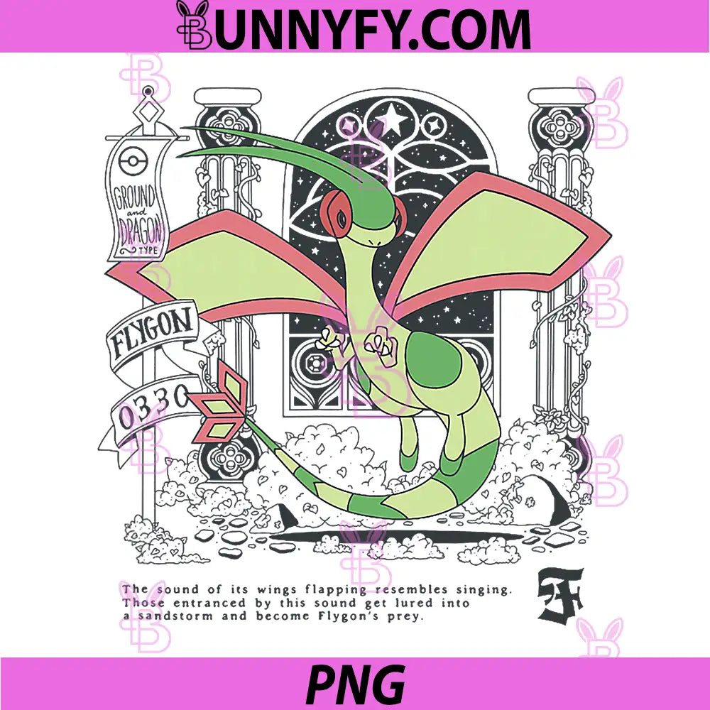 Flygon Pokemon Number 330 Design PNG, Ground Dragon Type Art PNG