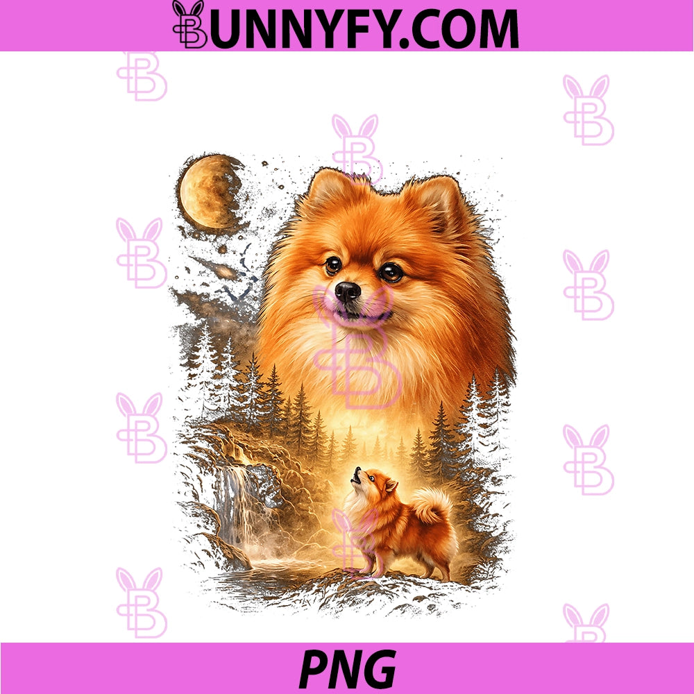 Pomeranian Howling To The Moon PNG, Vintage Mystical Dog Art PNG