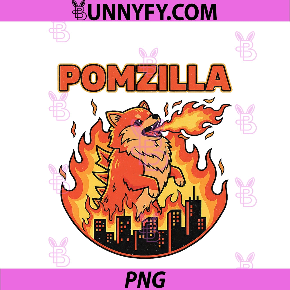 Pomzilla Funny Pomeranian Japanese Monster PNG, Vintage Dog Art PNG