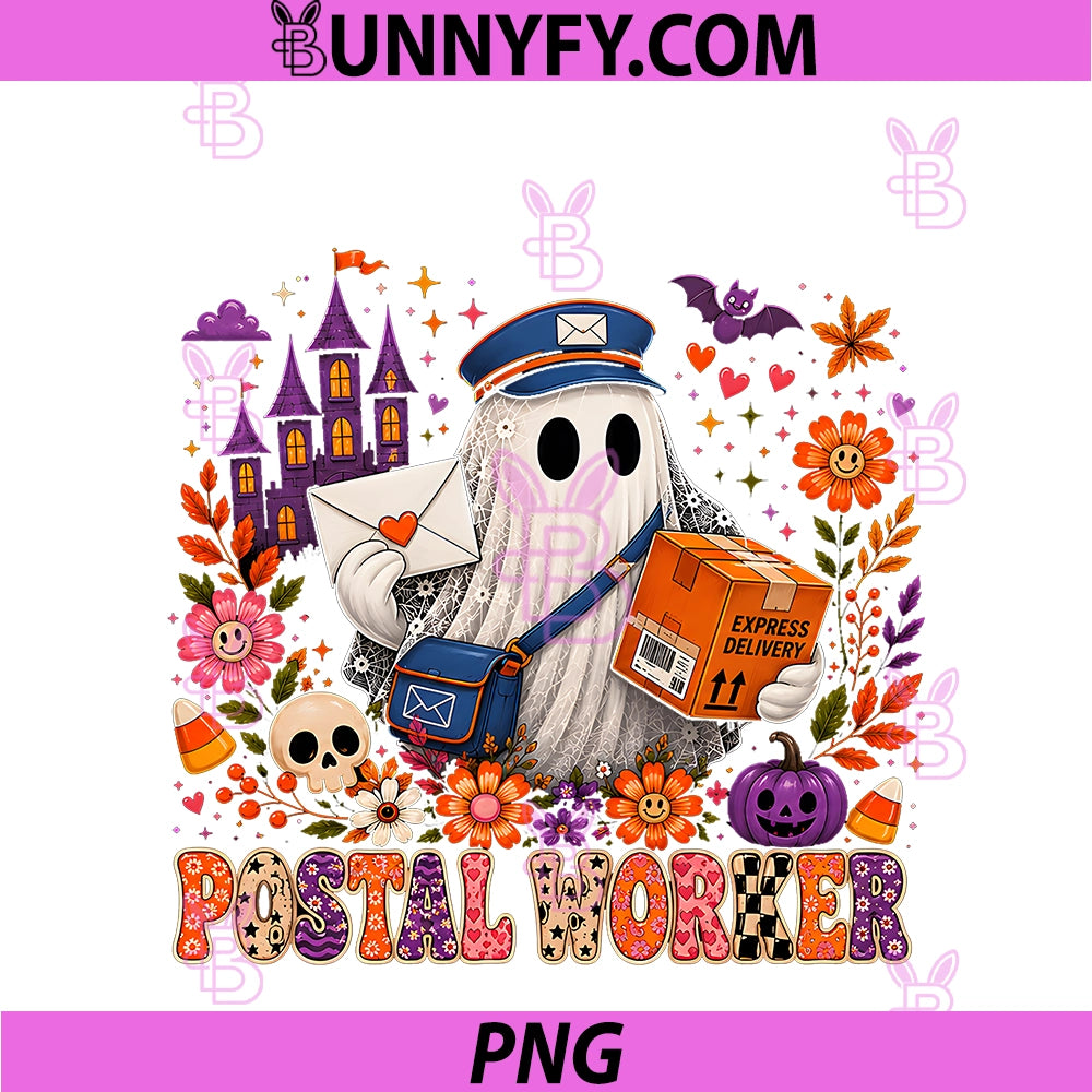 Postal Worker PNG, Halloween Colorful Floral Boo Proud Job PNG