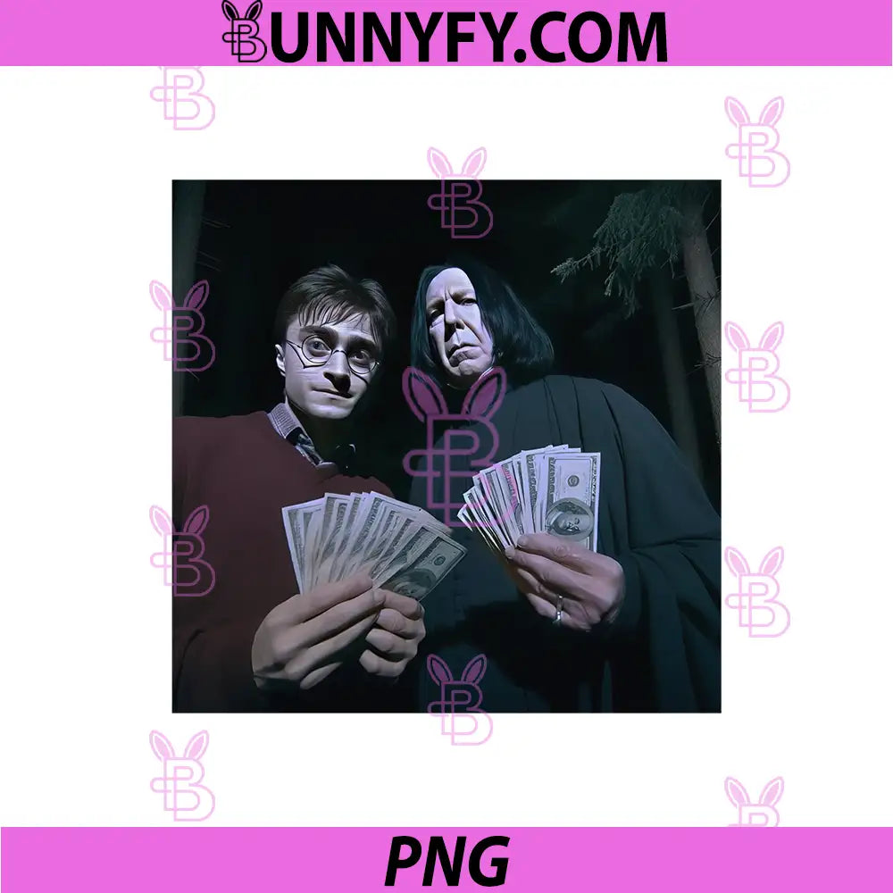 Harry And Snape Money Meme PNG, Wizarding Funny Vintage Art PNG