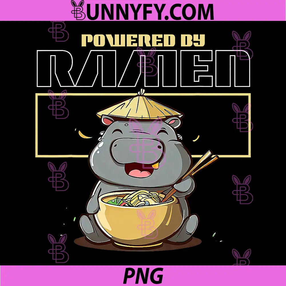 Powered By Ramen PNG, Cute Ramen Hippo PNG
