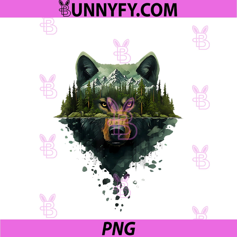 Powerful Wolf PNG, Reflection Mountain Wildlife Depth Nature Art PNG