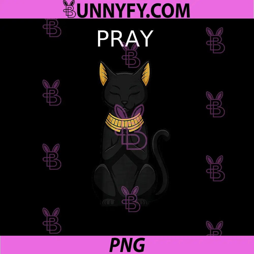 Pray Black Anubis Cat Illustration PNG, Egyptian God Cat Artwork PNG