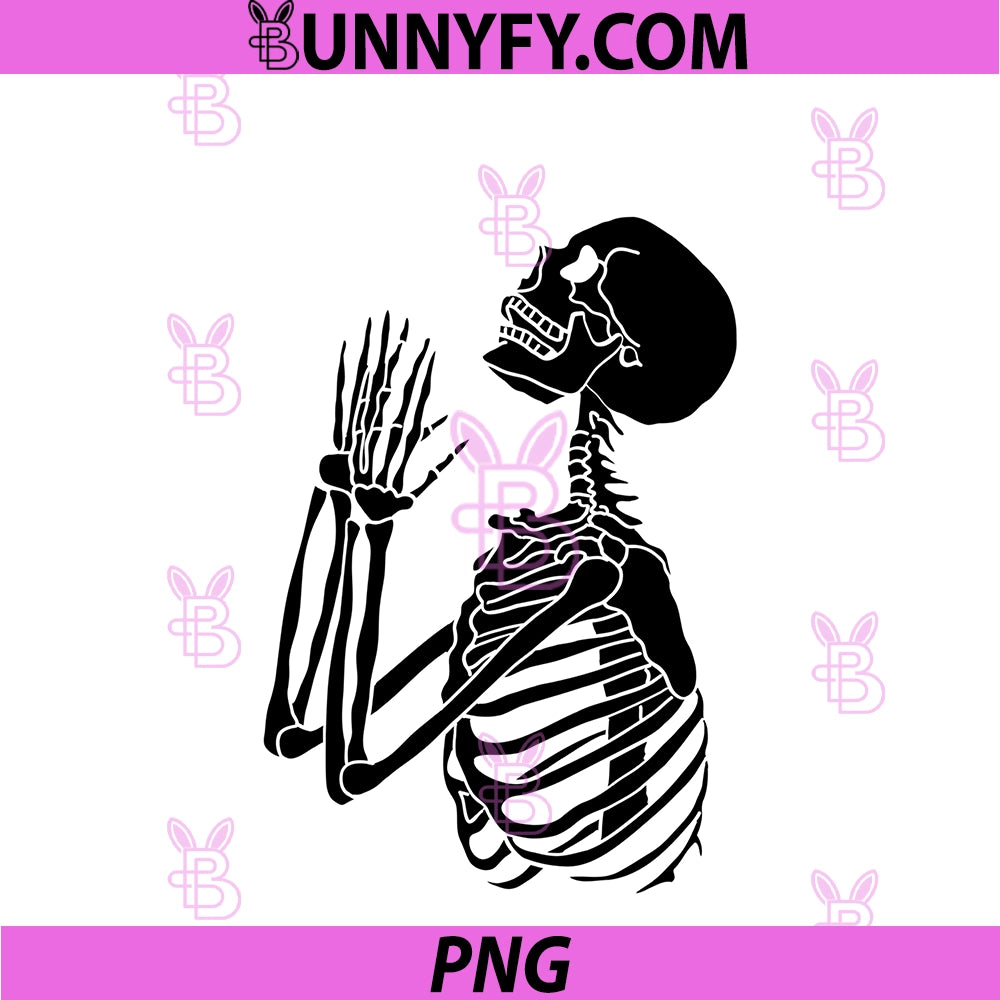 Praying Skeleton Fall PNG, Harvest Festive Skeletons Pray Prays PNG