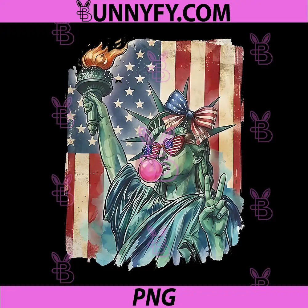 Preppy 4th of July PNG, Statue of Liberty Blowing Bubble Gum PNG