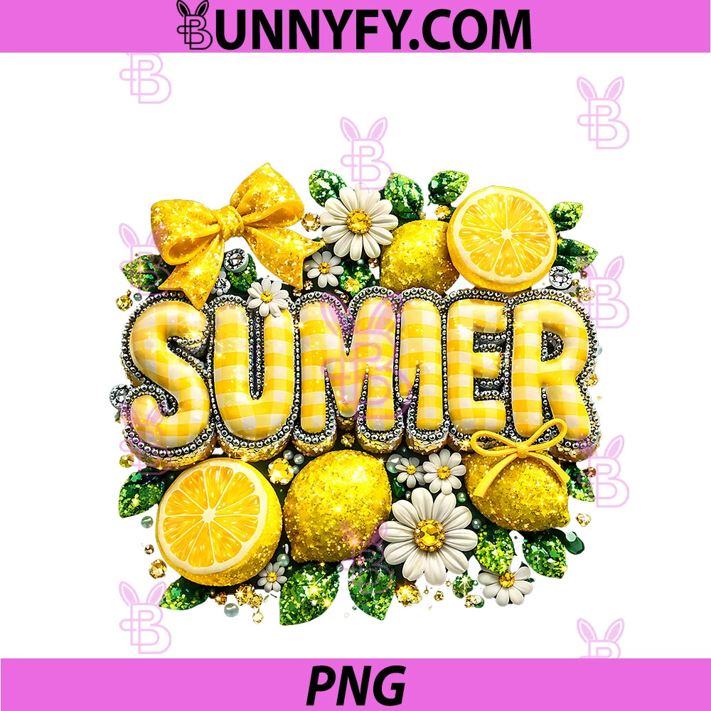 Preppy Girly Lemon Summer Sweet PNG, Summer Coquette Bow PNG