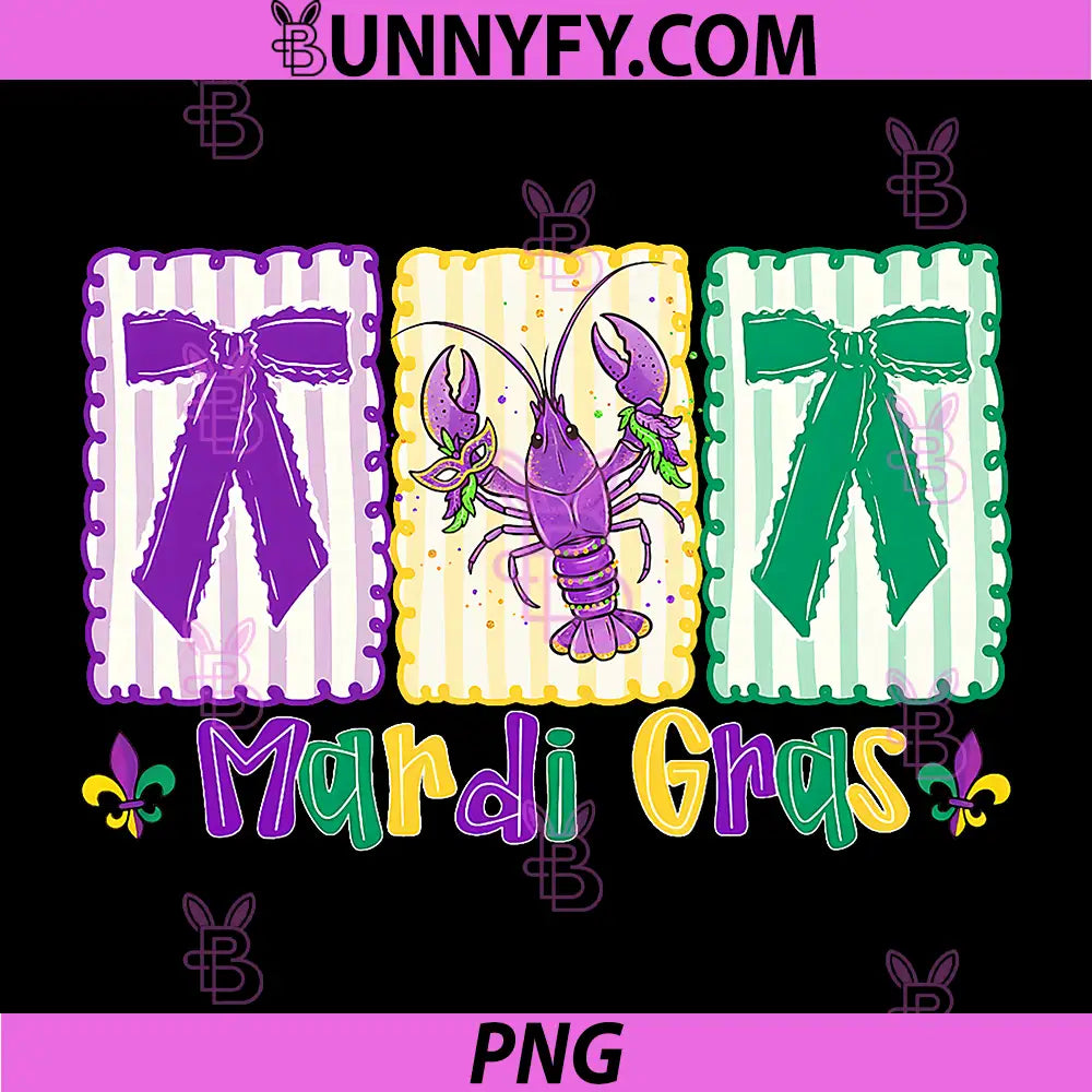 Preppy Mardi Gras PNG, Coquette Bow Crawfish PNG