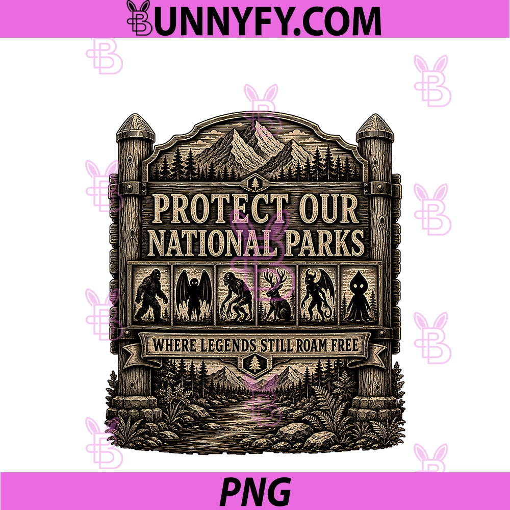 Protect Our National Parks Bigfoot Cryptid PNG, Vintage Ranger PNG