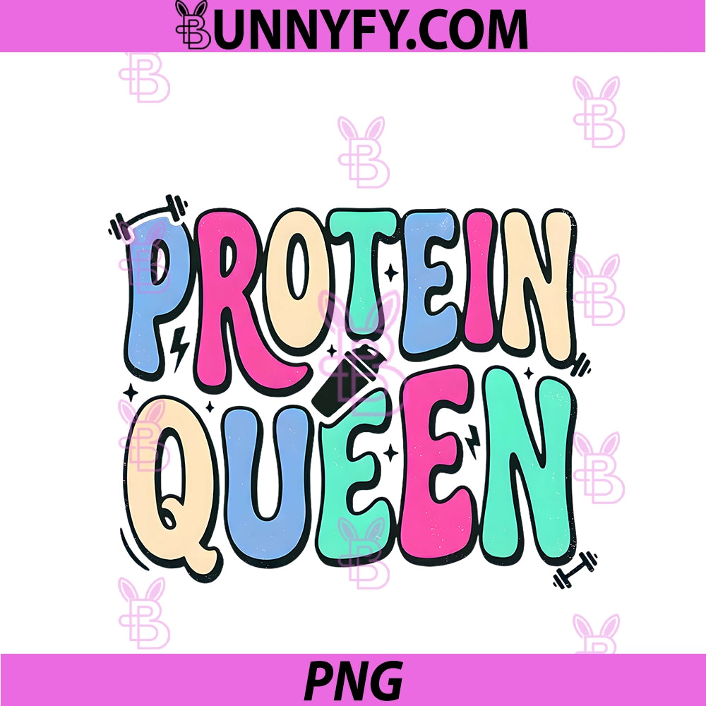 Protein Queen Womens Retro PNG, Vintage Wavy Groovy Workout PNG