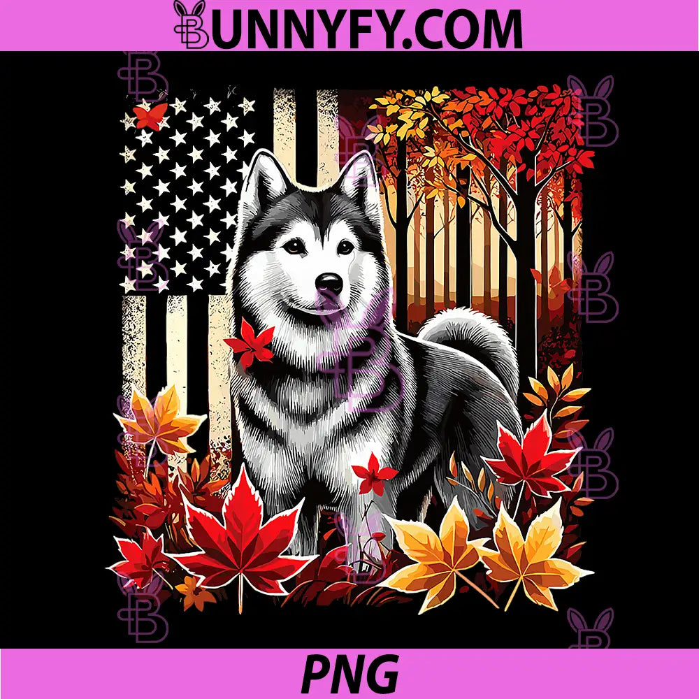 Proud Alaskan Klee Kai Autumn Art PNG, American Flag Dog Design PNG