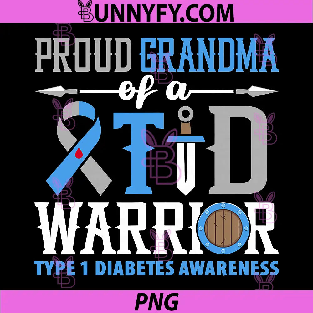 Proud Grandma of a T1D Warrior PNG, Diabetes Awareness Ribbon PNG