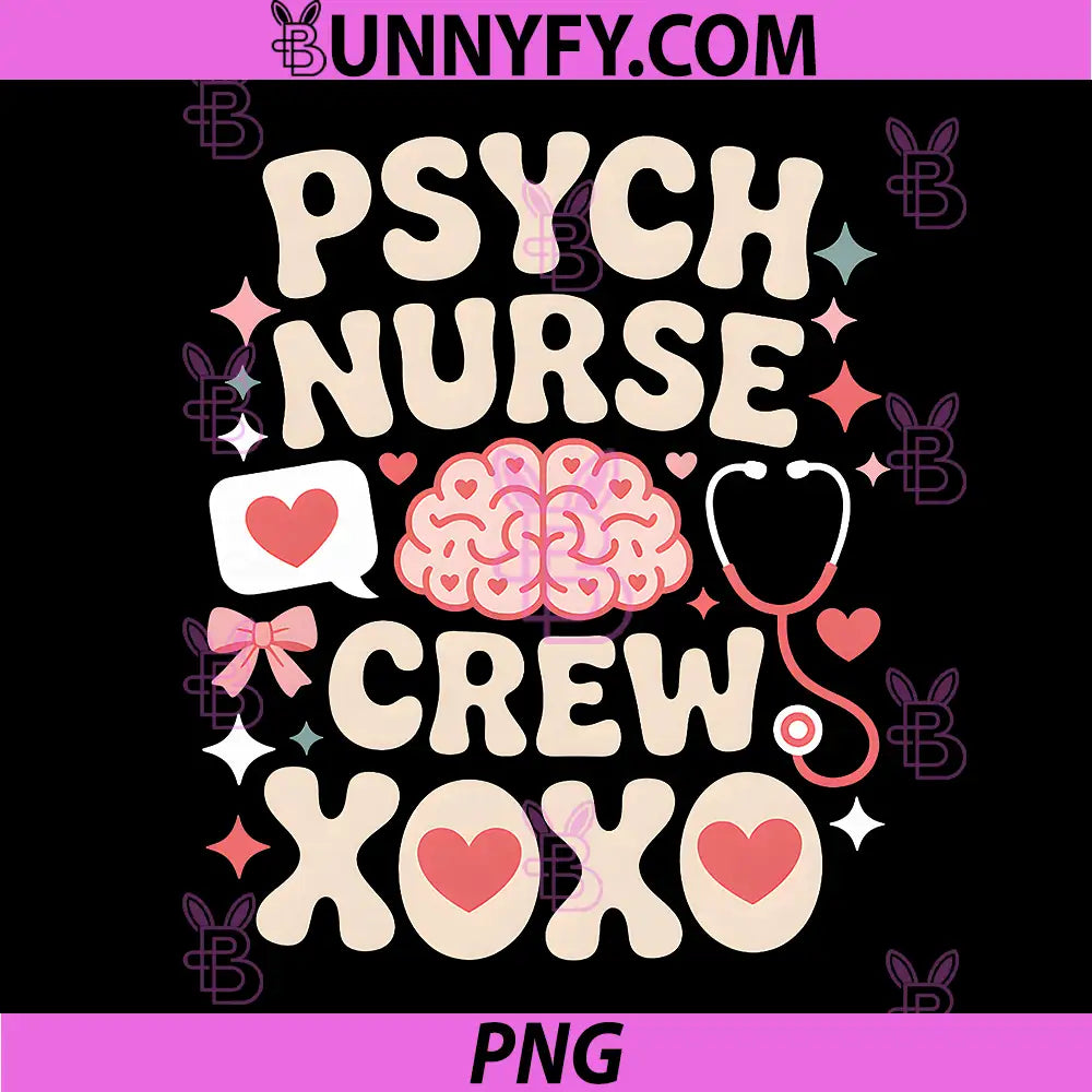 Psych Nurse Crew XOXO PNG, Happy Valentine’s Day Coquette Bow PNG