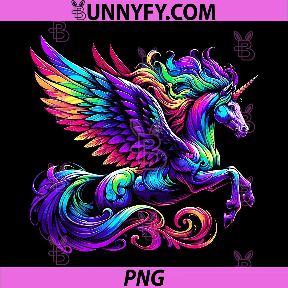 Psychedelic Rainbow Unicorn Pegasus Art PNG, Colorful Fantasy Wings PNG