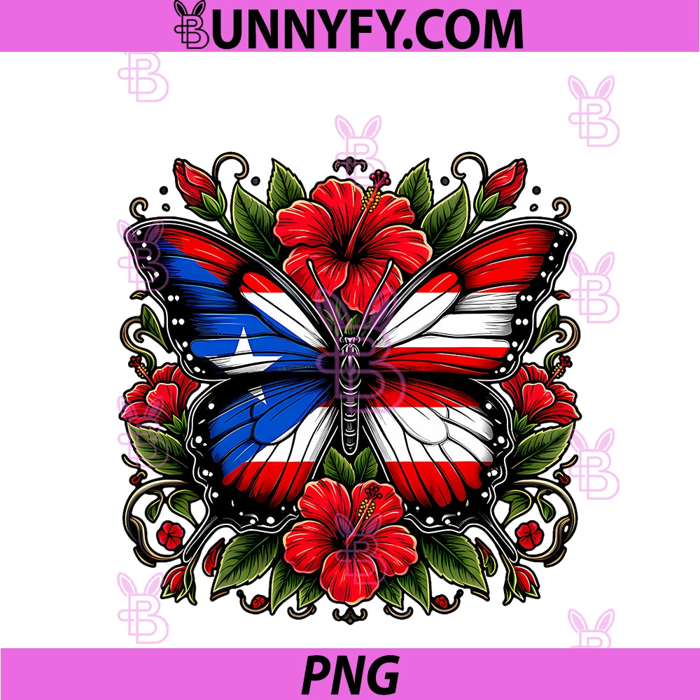 Puerto Rican Day PNG, Puerto Rico Butterfly Flag Women And Girl PNG