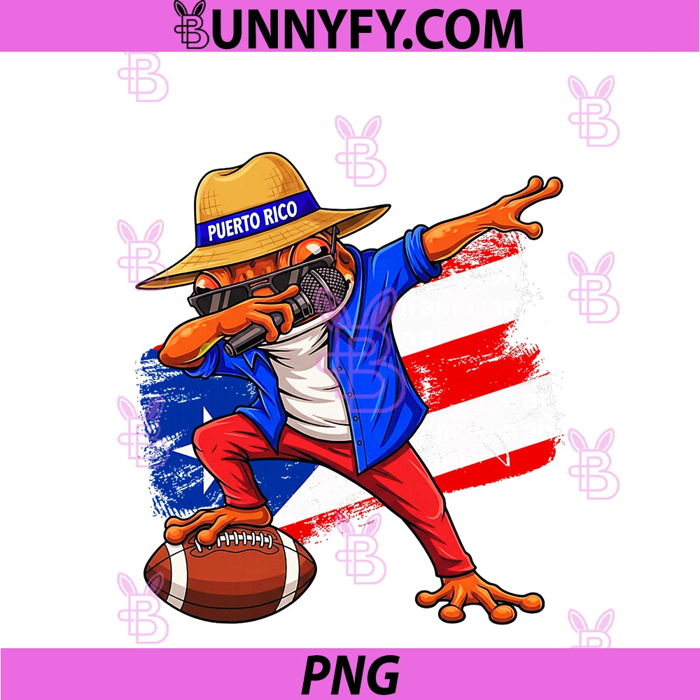 Puerto Rico Coqui Frog Dabbing PNG, Football Boricua Flag Funny PNG