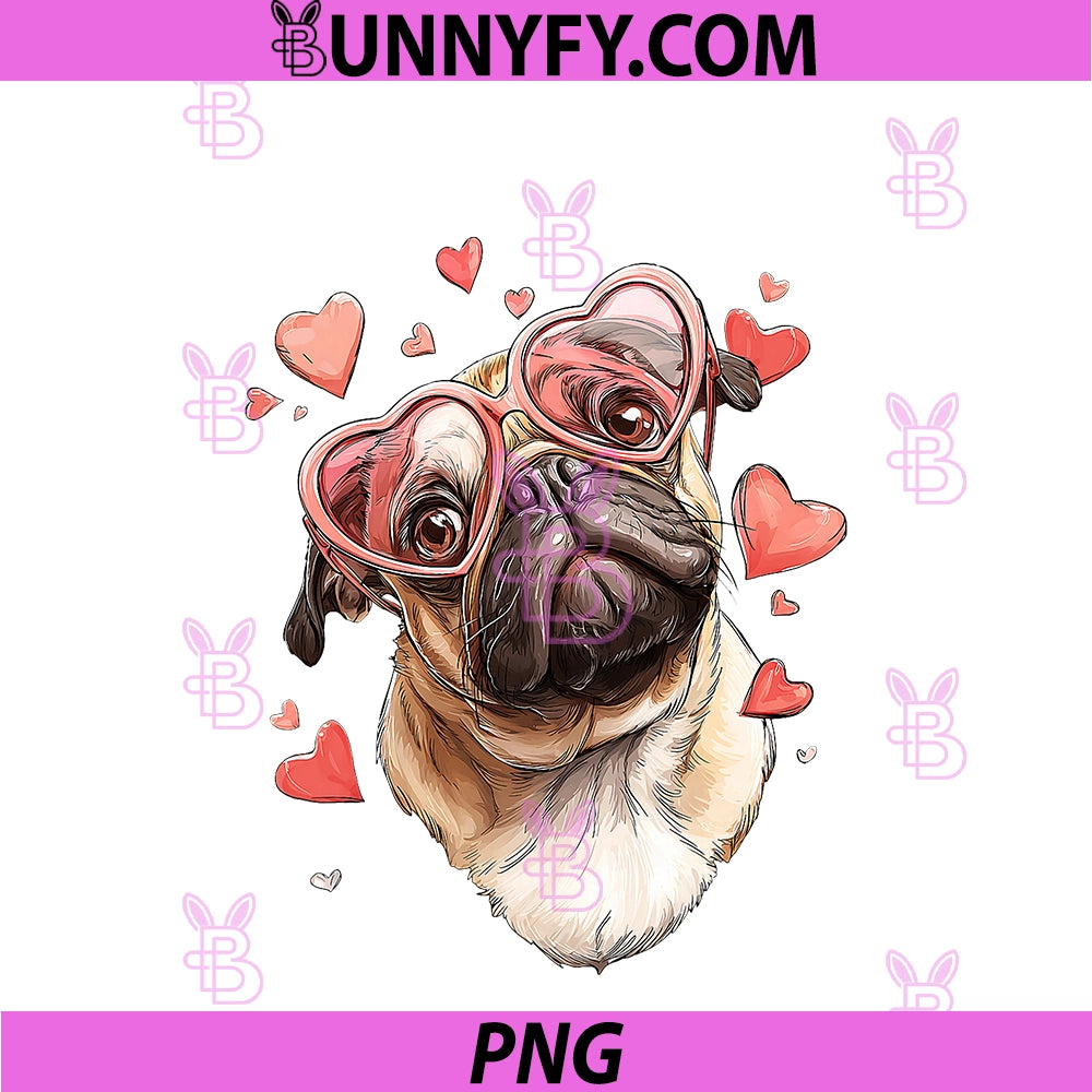 Pug Dog Valentine's Day PNG, Heart Glasses PNG