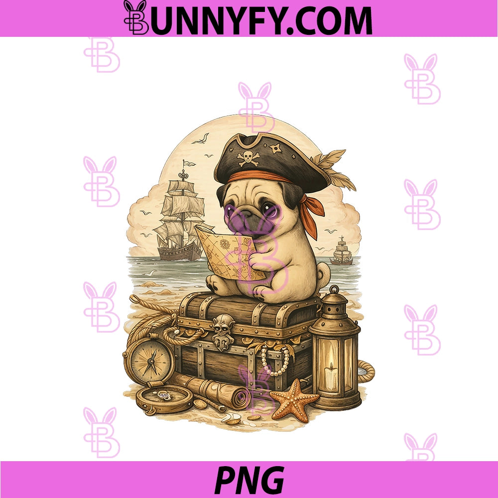 Pug Dressed As A Pirate PNG, Funny Dog Pug Halloween PNG