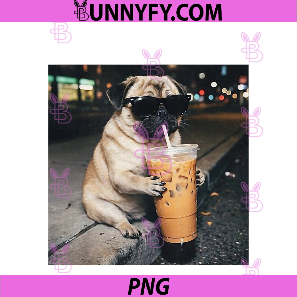Pug Iced PNG, Coffee PNG