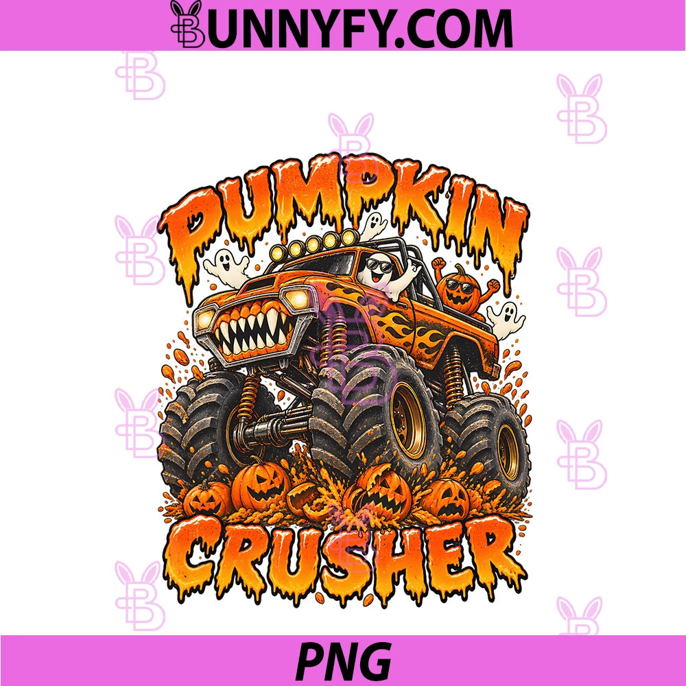 Pumpkin Crusher Monster Truck PNG, Halloween Ghost PNG