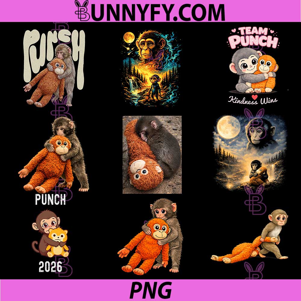 Punch Baby Monkey PNG Bundle, Team Punch PNG, Vintage The Monkey Cute PNG