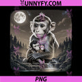 Monkey Family Moonlight PNG, Cute Monkey With Baby In Forest Night PNG