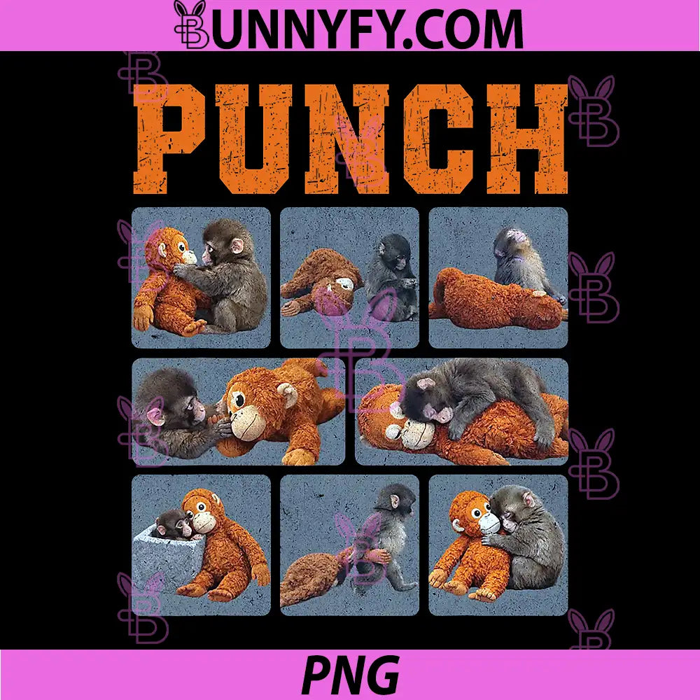 Punch Monkey PNG, Cute Baby Monkey And Teddy Bear Meme Design PNG