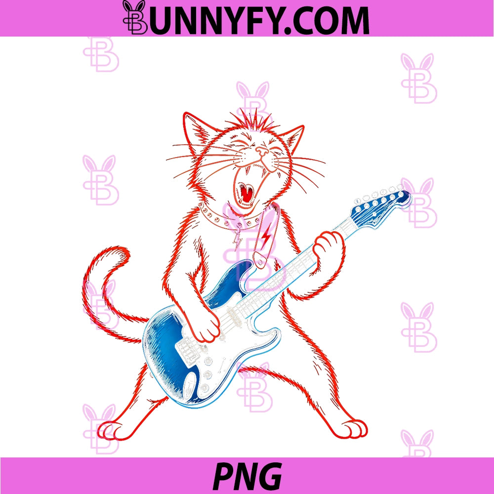 Punk Cat Playing Guitar PNG, Rock'n Roll Band Rockstar PNG