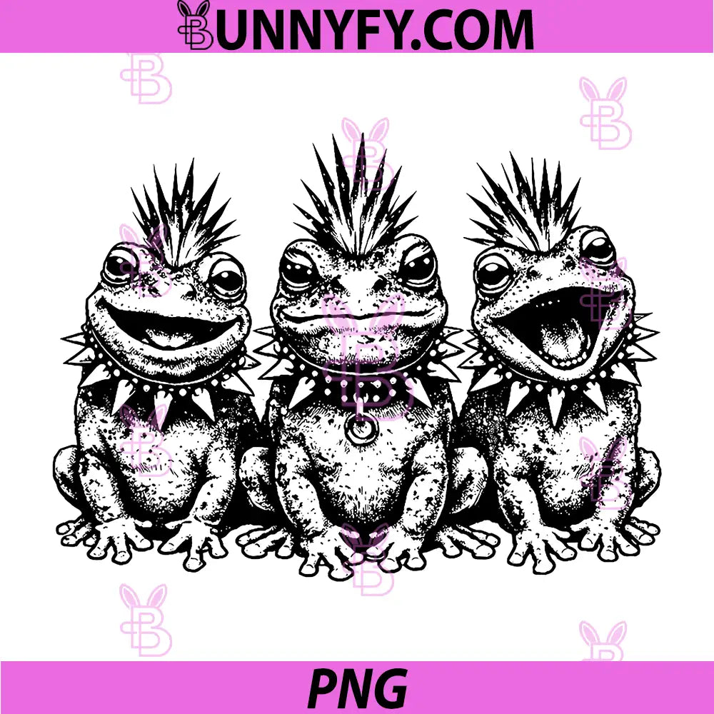 Punk Rock Frogs Mohawk PNG, Spiked Collar Emo Goth Toad PNG