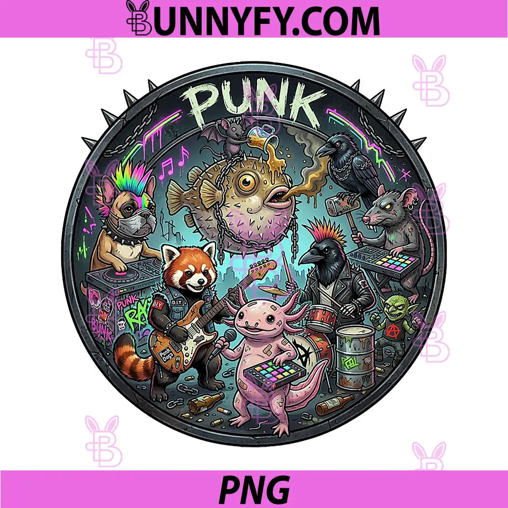 Punk Rock Music Animal PNG, Funny Capybara Axolotl Punk Band PNG