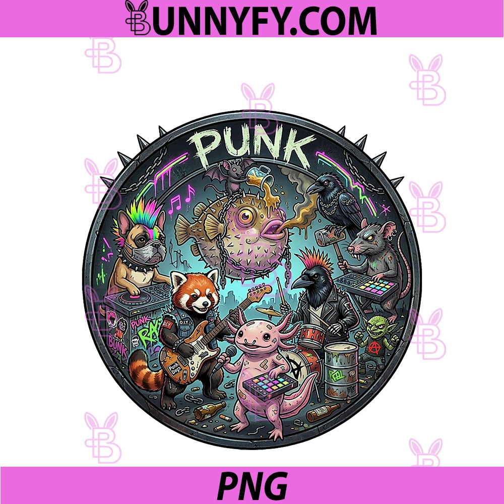 Punk Rock Music Animal PNG, Funny Capybara Axolotl Punk Band PNG