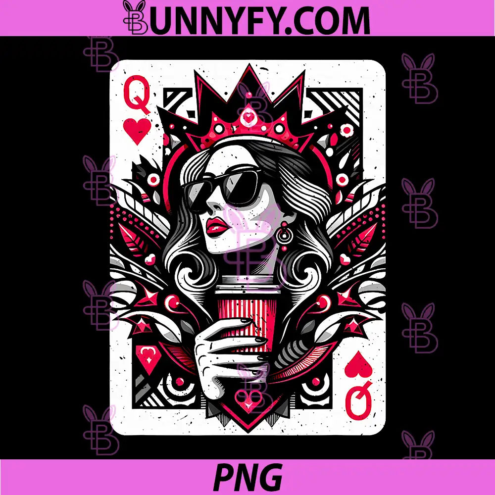 Queen Of Hearts Coffee Girl Card PNG, Stylish Poker Gambling Woman PNG