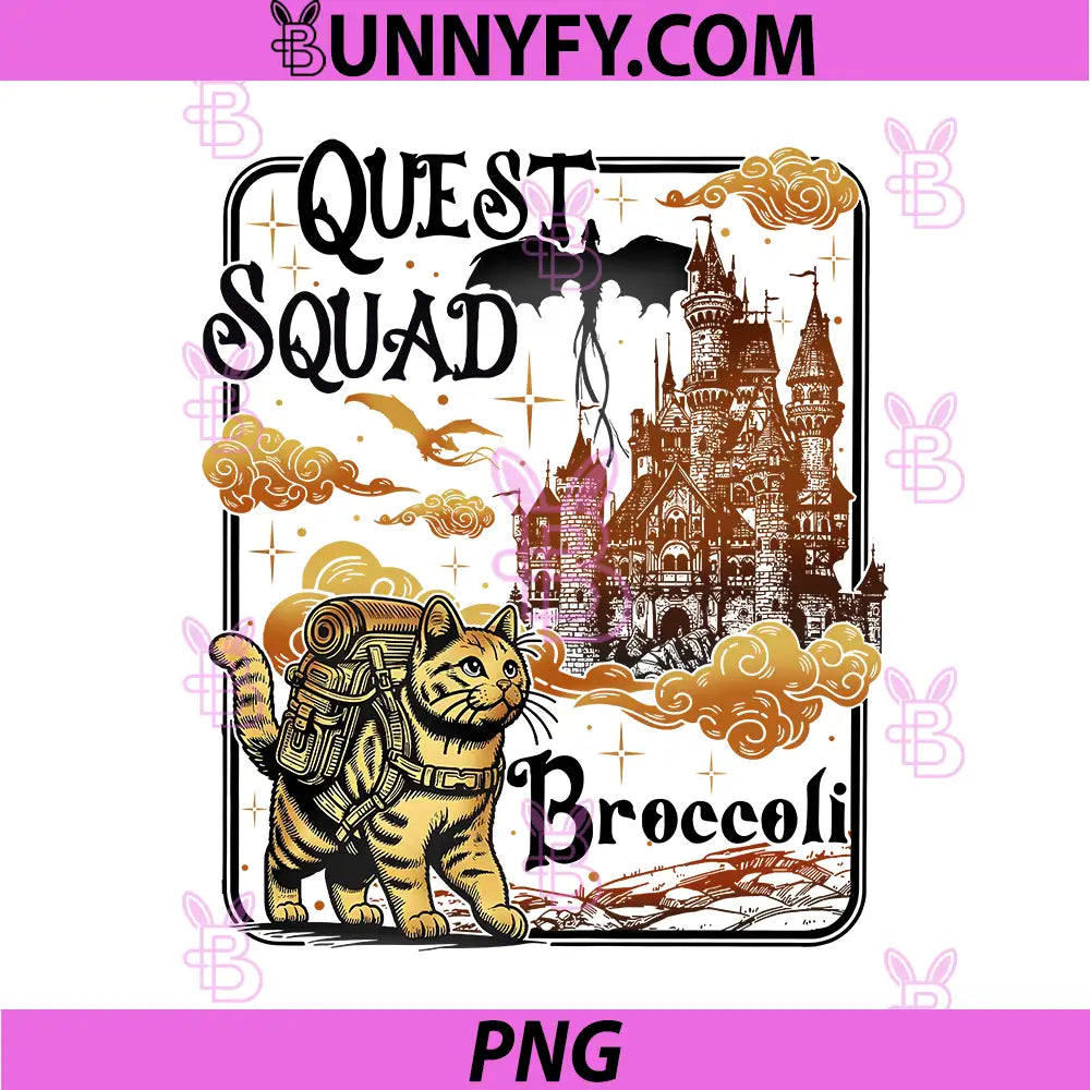 Quest Squad Broccoli Fantasy Cat Art PNG, Storybook Quest PNG