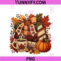 Quilted Style Autumn Books PNG, Pumpkin Coffee Design PNG