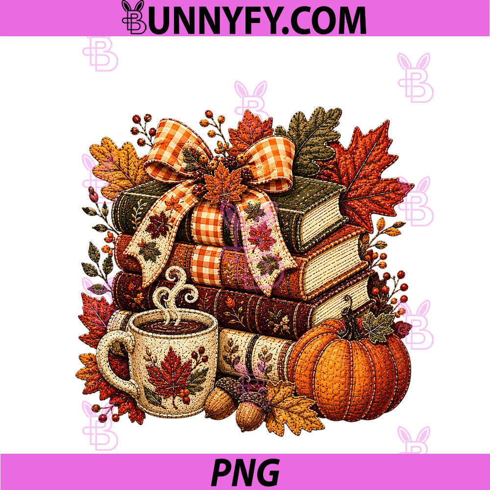 Quilted Style Autumn Books PNG, Pumpkin Coffee Design PNG