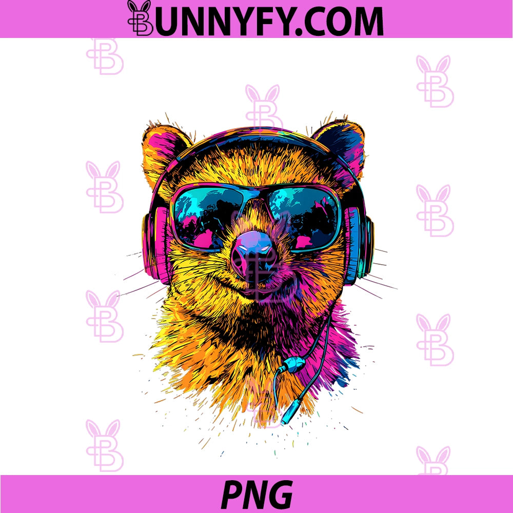 Quokka With Headphones PNG, Sunglasses Rainbow Colors Quokka Performance PNG