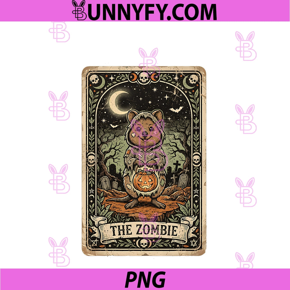 Quokka Zombie Halloween PNG, Vintage Tarot Card Occult Goth PNG