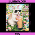 Rabbit Drinking Iced Coffee PNG, Funny Easter Bunny PNG