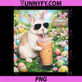 Cool Easter Bunny Drinking Iced Coffee PNG, Funny Happy Easter Rabbit PNG