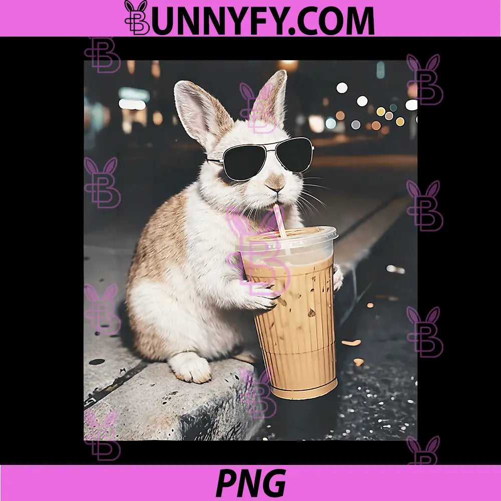 Easter Bunny With Sunglasses Coffee PNG, Cute Funny Easter Rabbit PNG