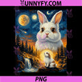 Dreamy Night Rabbit Moon Scene PNG, Fantasy Bunny Starry Sky PNG