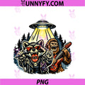 Raccoon And Bigfoot Rock On Band PNG, Funny Rockstar Graphic PNG