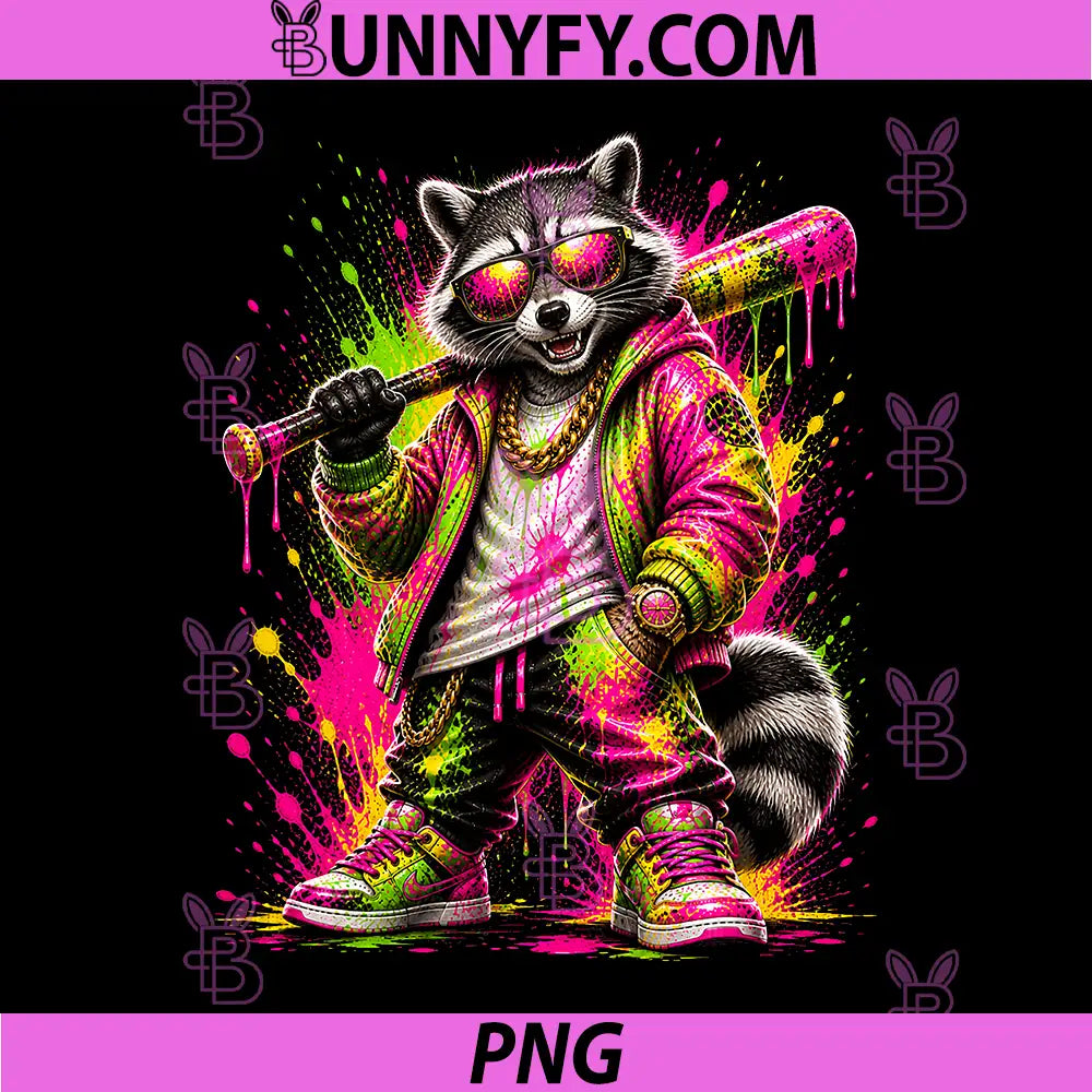 Raccoon Baseball Drip Funny PNG, Animal Party Sport Cool Graphic PNG