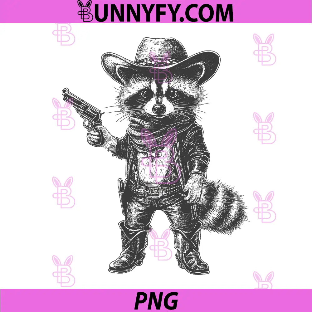 Raccoon Cowboy Hat PNG, Funny Western Cute Raccoon Lover Vintage PNG